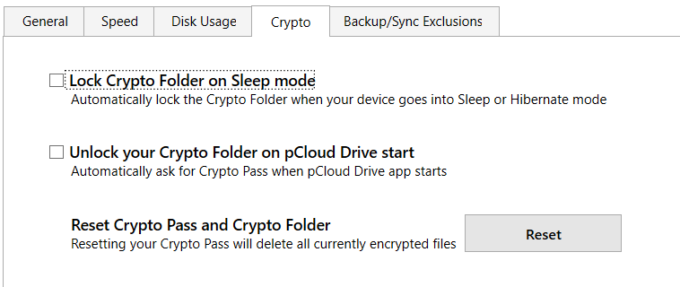 pCloud Drive - Settings - Crypto